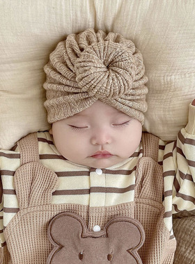 可爱甜甜圈婴儿帽子秋冬羊绒提花针织保暖儿童新生儿男女宝宝胎帽