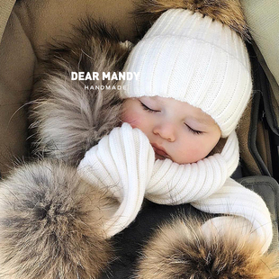 宝宝围巾婴幼儿儿童婴儿公主毛线针织毛球百搭保暖脖套围脖冬季 潮