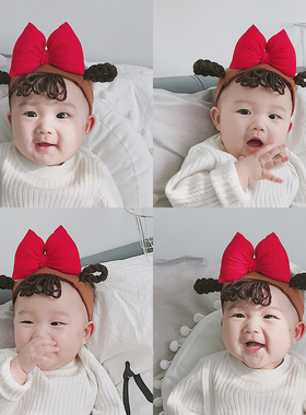 婴儿发带护囟门帽可爱超萌假发辫子韩国公主男女宝宝发饰头饰发箍