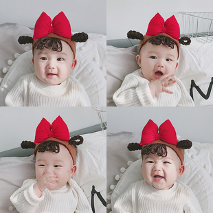 婴儿发带护囟门帽可爱超萌假发辫子韩国公主男女宝宝发饰头饰发箍