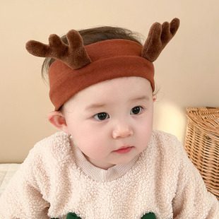 可爱圣诞麋鹿婴儿发带羊绒棉韩版 护囟门儿童男女宝宝新生儿头饰冬