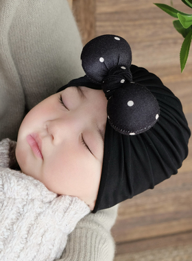 婴儿帽子春秋可爱波点莫代尔初生新生儿男女宝宝护囟门胎帽冬季