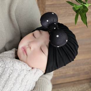 婴儿帽子春秋可爱波点莫代尔初生新生儿男女宝宝护囟门胎帽冬季