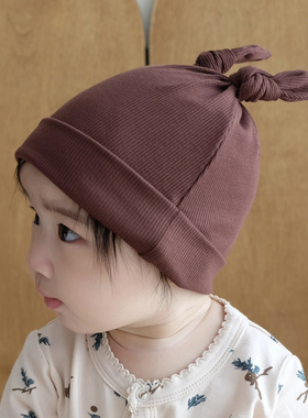 婴儿帽子春秋莫代尔小月龄初生新生儿护囟门揪揪帽男女宝宝胎帽冬