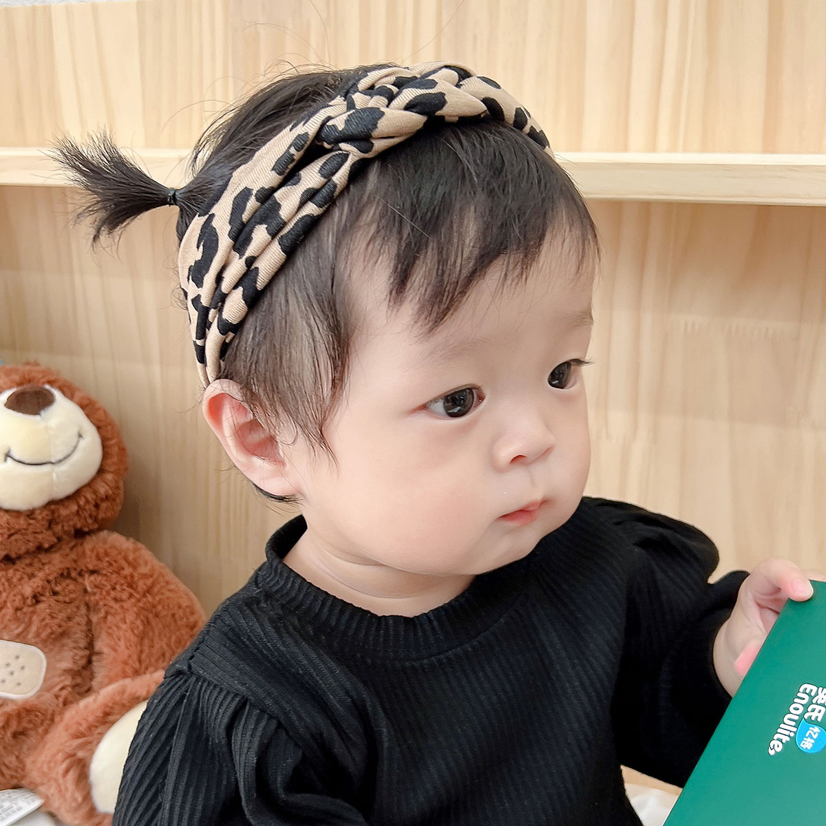 婴儿发带豹纹韩版可爱超萌打结婴幼儿莫代尔男女宝宝儿童头饰发箍