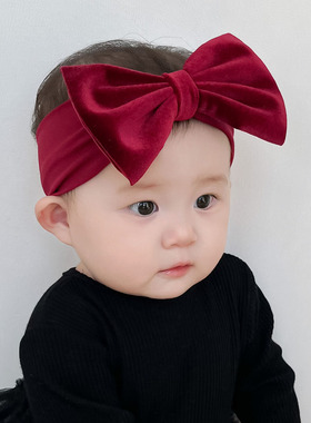 婴儿发带可爱金丝绒蝴蝶结满月百天周岁生日过年新年儿童宝宝头饰