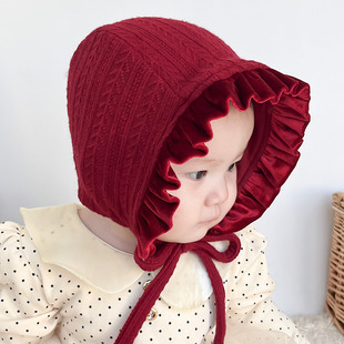 婴儿帽子秋冬新西兰羊绒提花针织毛线帽可爱保暖儿童女宝宝护耳帽