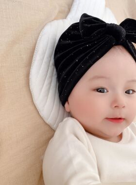 婴儿帽子春秋可爱蝴蝶结金丝绒护囟门帽儿童女宝宝新生儿胎帽冬季