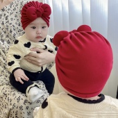 婴儿帽子秋冬可爱蝴蝶结保暖羊绒棉初生新生儿男女宝宝护囟门胎帽