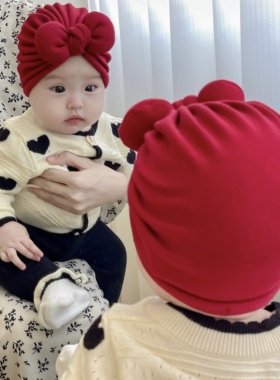 婴儿帽子秋冬可爱蝴蝶结保暖羊绒棉初生新生儿男女宝宝护囟门胎帽
