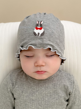 婴儿帽子春秋莫代尔可爱刺绣初生新生儿男女宝宝护囟门无骨胎帽冬