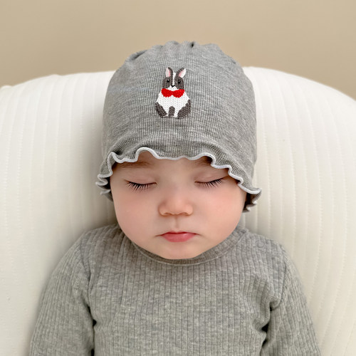 可爱刺绣莫代尔护囟门婴幼儿帽子