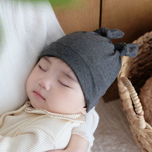 婴儿帽子春秋纯棉韩版 可爱新生儿男女宝宝揪揪帽护囟门帽胎帽冬季