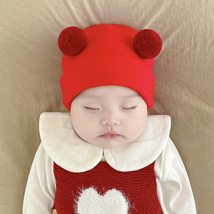 婴儿帽子秋冬可爱超萌球球韩版 羊绒棉保暖初生新生儿男女宝宝胎帽