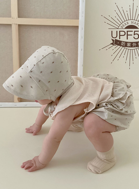 婴儿遮阳帽大帽檐亚麻男女宝宝儿童防晒帽渔夫帽太阳帽大pp裤春夏