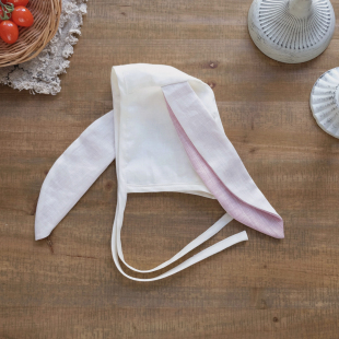 透气儿童小月龄女宝宝护耳帽夏季 婴儿帽子可爱兔耳朵韩版 棉麻薄款