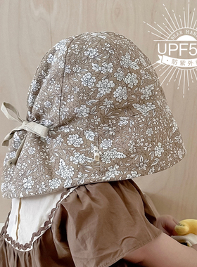 婴儿遮阳帽双面薄款棉麻碎花防晒大帽檐女宝宝儿童渔夫帽盆帽春夏