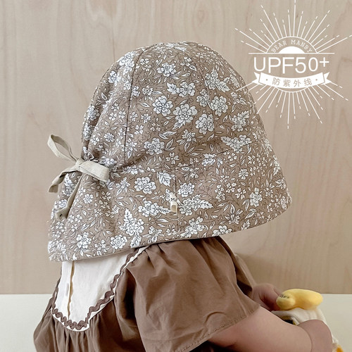 小碎花双面棉麻婴儿渔夫帽大帽檐