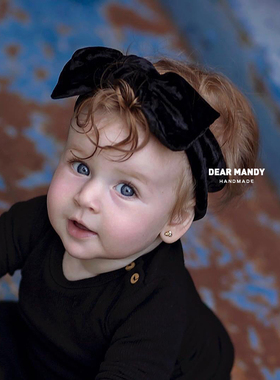 婴儿发带公主男女宝宝韩国儿童女孩百搭可爱金丝绒蝴蝶结ins头饰