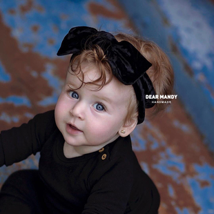 婴儿发带公主男女宝宝韩国儿童女孩百搭可爱金丝绒蝴蝶结ins头饰