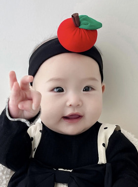 婴儿发带可爱红色小苹果百天周岁拍照初生新生儿男女宝宝头饰发箍