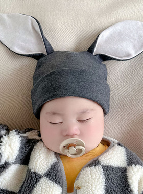 婴儿帽子可爱超萌兔耳朵韩版舒绒棉保暖男女宝宝胎帽套头帽秋冬季