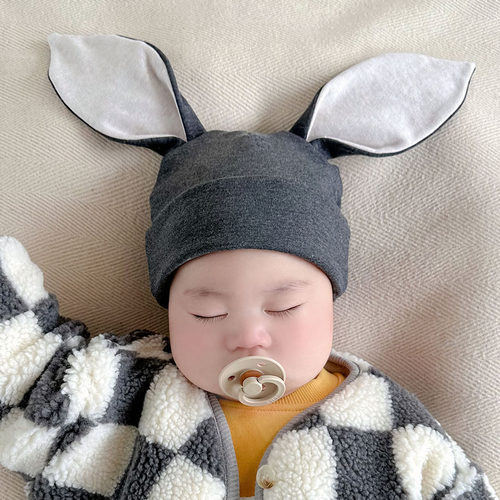 可爱兔耳朵舒绒棉婴儿帽子胎帽冬