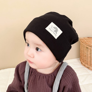 婴儿帽子纯色翻边羊绒棉加厚保暖儿童初生新生儿男女宝宝胎帽秋冬