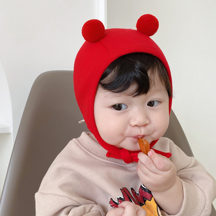 可爱超萌球球婴儿帽子羊绒棉男女宝宝婴幼儿韩版 胎帽护耳帽秋冬季