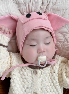 婴儿帽子可爱小猪羊绒棉加厚保暖儿童新生儿男女宝宝护耳帽秋冬季