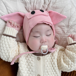 婴儿帽子可爱小猪羊绒棉加厚保暖儿童新生儿男女宝宝护耳帽秋冬季