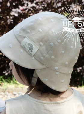 婴儿遮阳帽棉麻薄款可爱波点大檐防晒男女宝宝儿童渔夫帽盆帽夏季