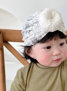 婴儿帽子夏季薄款蕾丝透气可爱初生新生儿小月龄女宝宝护囟门胎帽