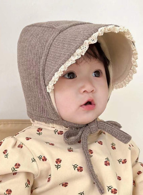 婴儿帽子秋冬季针织羊绒保暖加绒加厚大檐儿童遮阳帽女宝宝护耳帽