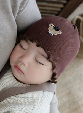 婴儿帽子可爱刺绣小月龄男女宝宝护囟门莫代尔满月新生儿胎帽秋冬
