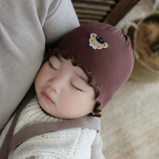 婴儿帽子可爱刺绣小月龄男女宝宝护囟门莫代尔满月新生儿胎帽秋冬
