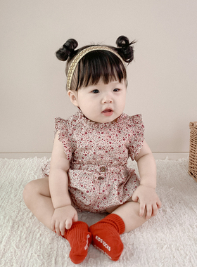 ins飞袖婴儿上衣夏季无袖韩版洋气纯棉女童宝宝裤子短裤套装夏装