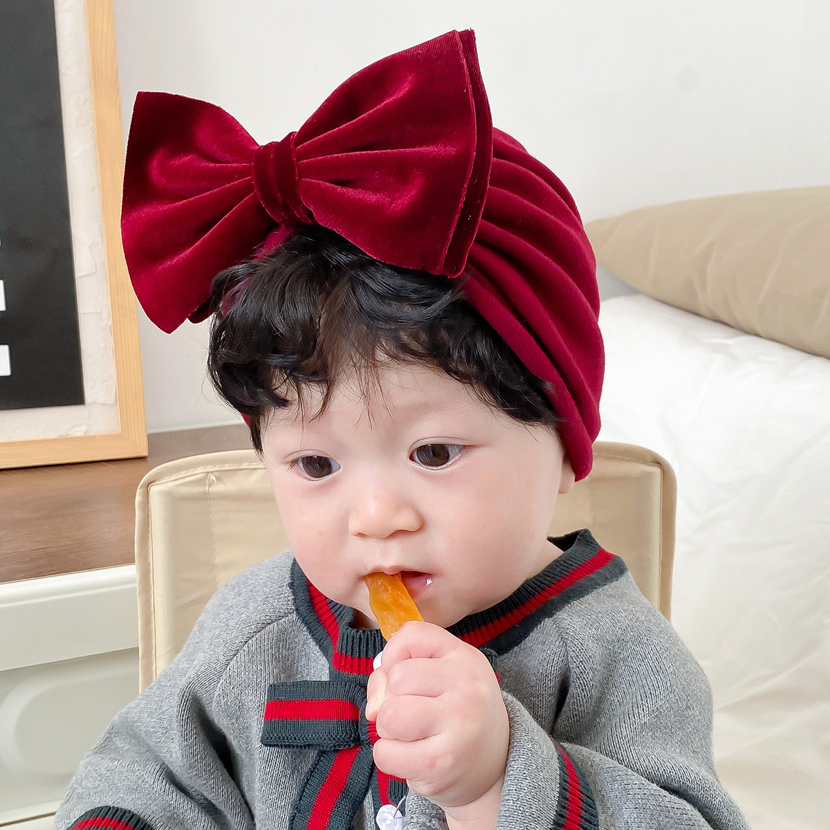 婴儿帽子秋冬金丝绒蝴蝶结羊绒棉保暖初生新生儿女宝宝护囟门胎帽,童装/婴儿装/亲子装,帽子,淘宝优惠券,粉丝福利购,淘宝优惠卷