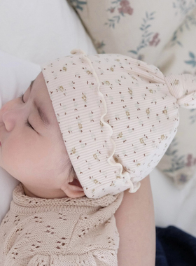 婴儿帽子秋冬可爱小碎花护囟门初生新生儿揪揪帽小月龄女宝宝胎帽