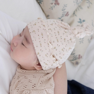 婴儿帽子秋冬可爱小碎花护囟门初生新生儿揪揪帽小月龄女宝宝胎帽
