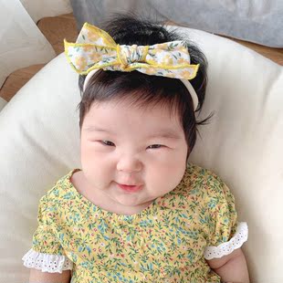 小碎花蝴蝶结婴儿发带韩国公主儿童女宝宝新生儿百天周岁头饰夏季