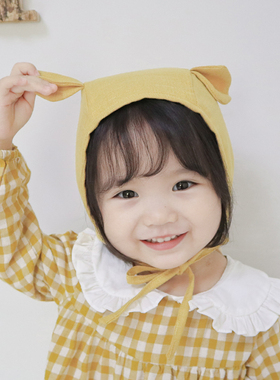 可爱小熊婴儿帽子春秋公主薄款儿童男女宝宝韩版韩国百搭护耳帽潮