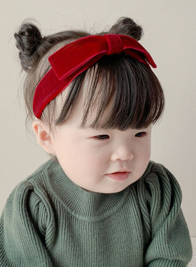 婴儿发带可爱蝴蝶结韩国丝绒红色生日周岁新年女宝宝儿童头饰秋冬