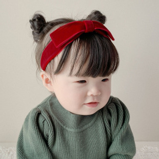 婴儿发带可爱蝴蝶结韩国丝绒红色生日周岁新年女宝宝儿童头饰秋冬