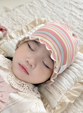 婴儿帽子春秋莫代尔保暖条纹初生新生儿小月龄宝宝护囟门胎帽冬季