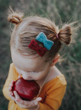 纯手工编织羊毛线可爱蝴蝶结宝宝婴幼儿公主小童儿童头饰发夹边夹