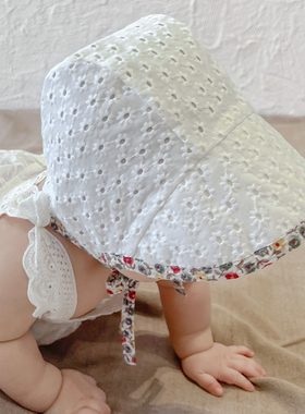 ins婴儿遮阳帽小月龄韩国大帽檐防晒纯棉薄款女宝宝太阳帽春夏季