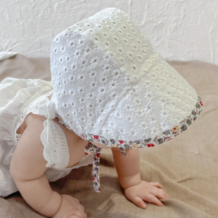 ins婴儿遮阳帽小月龄韩国大帽檐防晒纯棉薄款 女宝宝太阳帽春夏季
