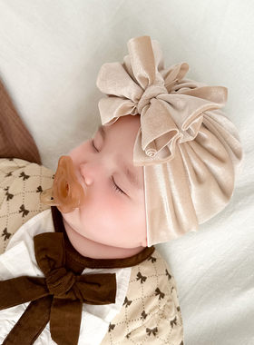 婴儿帽子春秋薄款韩国金丝绒ins蝴蝶结新生儿女宝宝胎帽包头帽冬