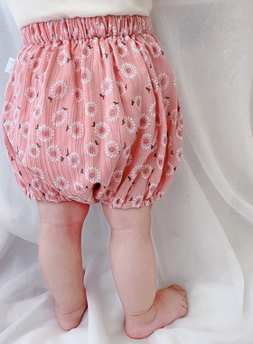 婴儿短裤外穿太阳花纯棉薄款透气小童宝宝大PP裤花苞裤灯笼裤夏季